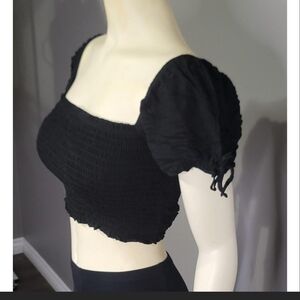 Black Puff Sleeve Crop Top